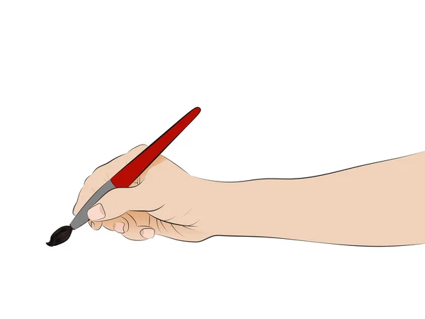Isolerade mänskliga handen sidoutsikt håller pensel målning vektor — Stock vektor