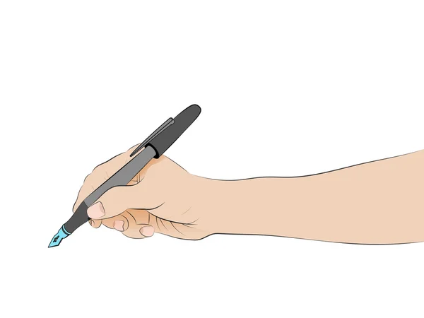 隔離された人間の手側ビュー ベクトルを書くペンを保持しています。 — ストックベクタ