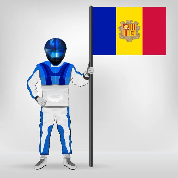 Standing racer holding Andorran flag vector — Stock Vector