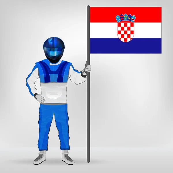 Standing racer holding Croatian flag vector — Stock Vector