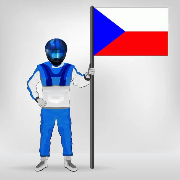 Staande racer houden Tsjechische vlag vector — Stockvector