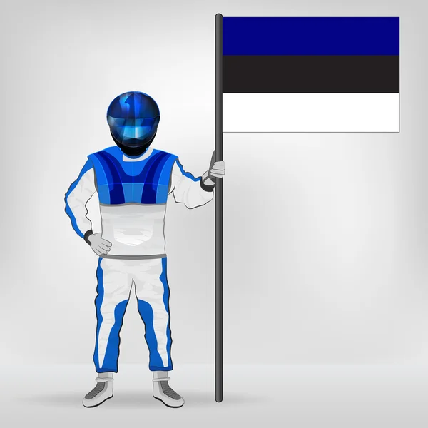 Standing racer holding Estonian flag vector — ストックベクタ