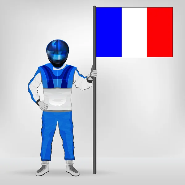 Standing racer holding French flag vector — Stock Vector
