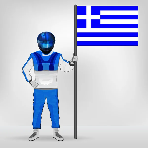 Δρομέας στέκεται κρατώντας την ελληνική σημαία διάνυσμα — Διανυσματικό Αρχείο