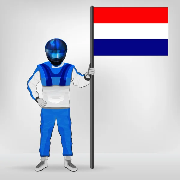 Corredor de pie sosteniendo vector bandera holandesa — Vector de stock