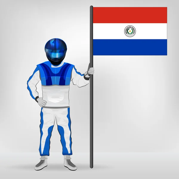 Corredor de pie sosteniendo vector bandera paraguaya — Vector de stock