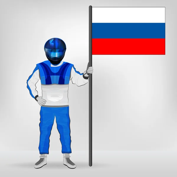 Standing racer holding Russian flag vector — Stock Vector