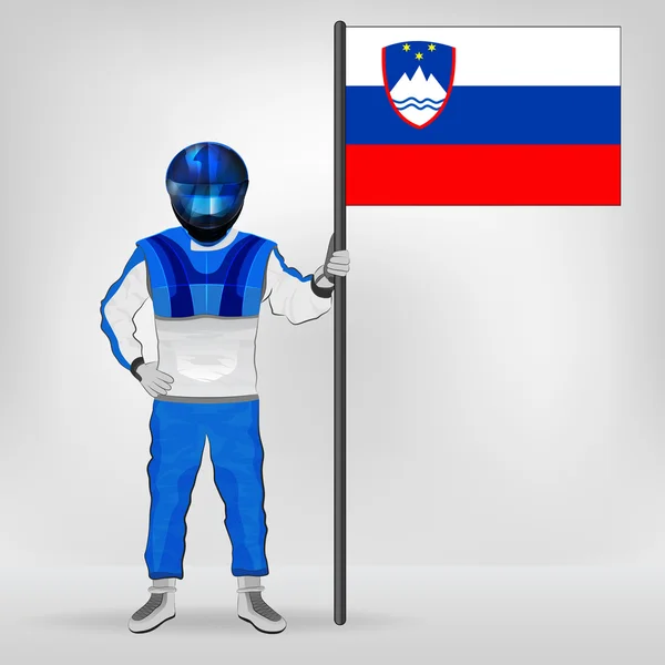 Standing racer holding Slovenian flag vector — Stock Vector