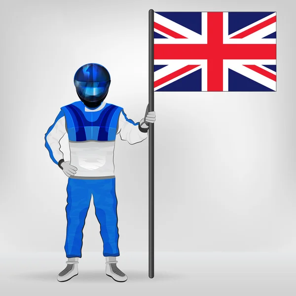Stehender Rennfahrer mit britischer Flagge — Stockvektor