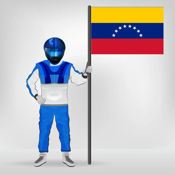 Stálé závodník drží Venezuelská vlajka vektor — Stockový vektor