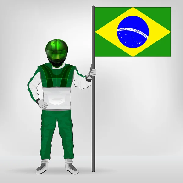 Brezilya bayrağı vektör holding ayakta racer — Stok Vektör
