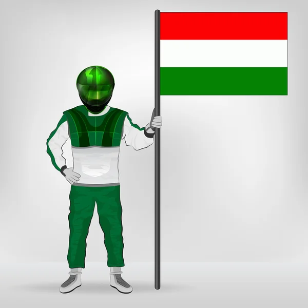 站赛车手拿着匈牙利国旗矢量 — 图库矢量图片