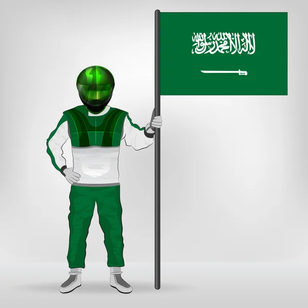 Standing racer holding Saudi Arabia flag vector — Stock Vector