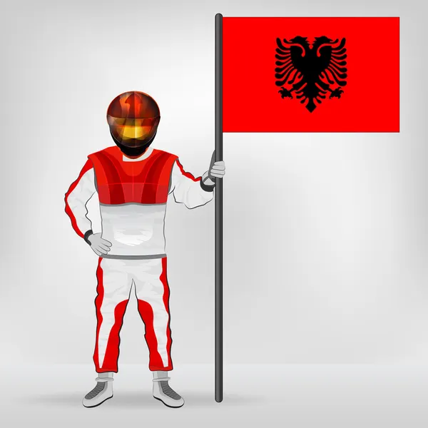 Standing racer holding Albanian flag vector — Stock Vector