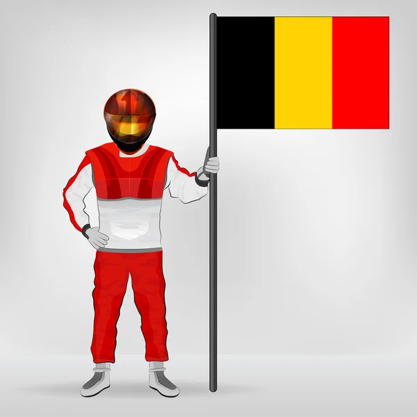 Stálé závodník drží belgickou vlajku vektor — Stockový vektor