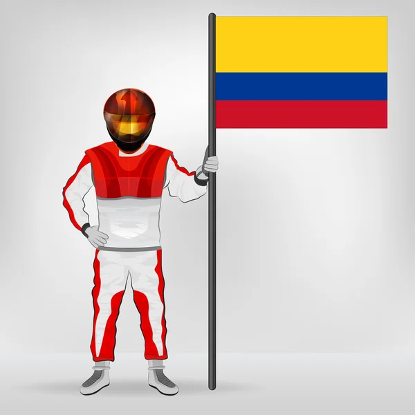 Kolombiyalı bayrak vektör holding ayakta racer — Stok Vektör