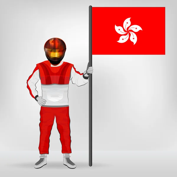 Stojící závodník drží vektor vlajka Hongkongu — Stockový vektor