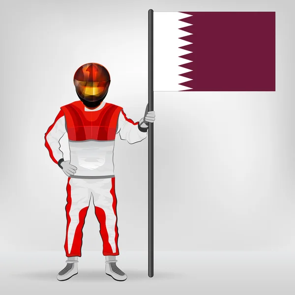 Piloto de pé segurando Qatar bandeira vetor — Vetor de Stock