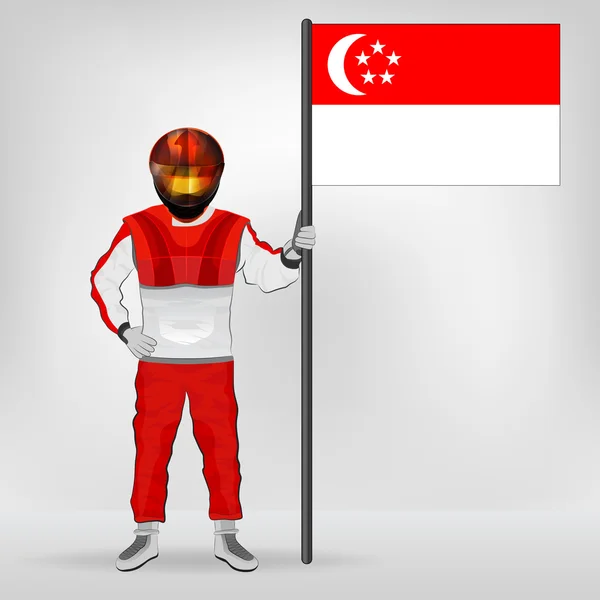 Staande racer houden Singaporese vlag vector — Stockvector