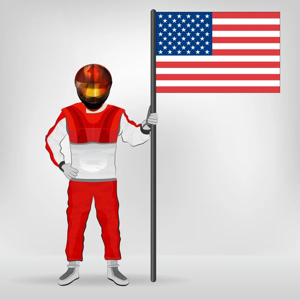 Corridore in piedi che detiene vettore bandiera USA — Vettoriale Stock