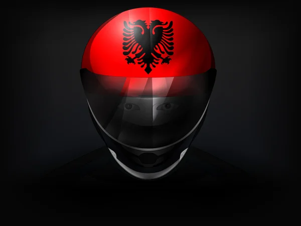 Albanian racer with flag on helmet vector closeup — Stock Vector