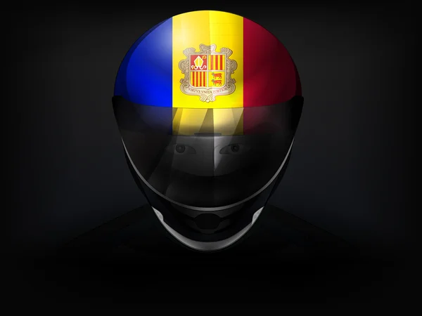 Andorran racer with flag on helmet vector closeup — Stock Vector
