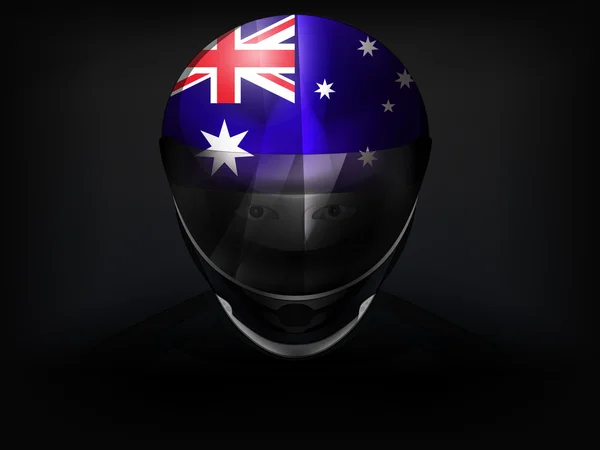 Australian racer with flag on helmet vector closeup — Stock Vector