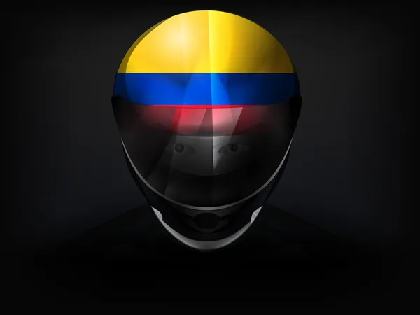 Colombian racer with flag on helmet vector closeup — Stock Vector