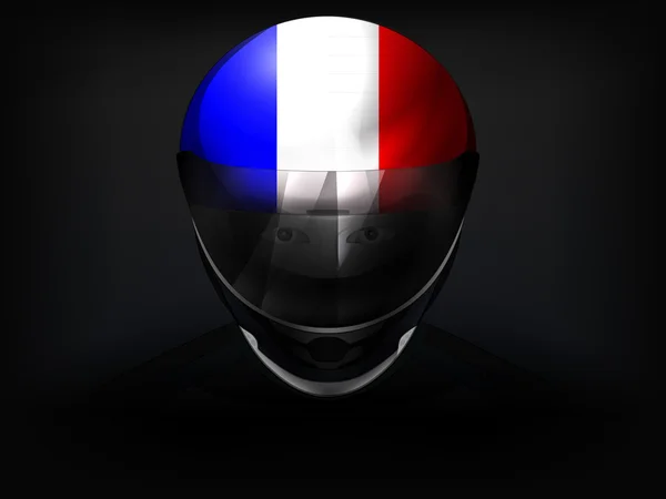 French racer with flag on helmet vector closeup — Stock Vector