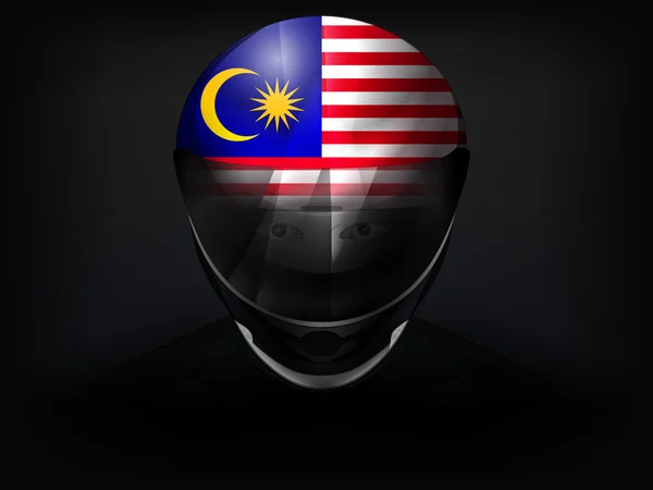 Малайзийский гонщик с флагом на шлеме крупным планом — стоковый вектор