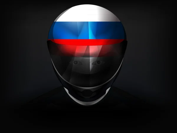 Russian racer with flag on helmet vector closeup — Stock Vector
