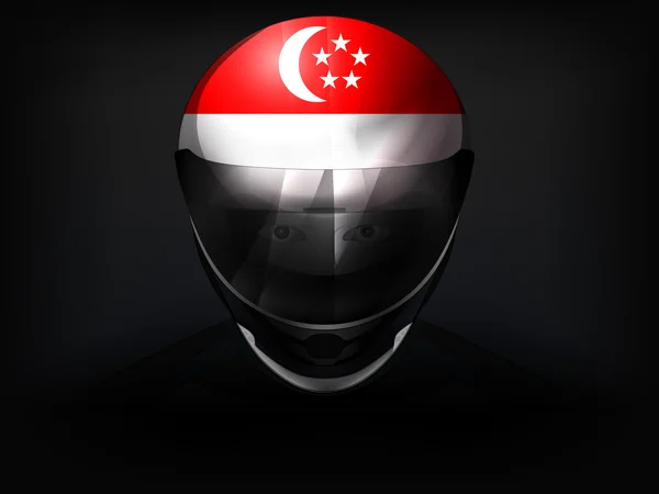 Singaporean racer with flag on helmet vector closeup — Stock Vector