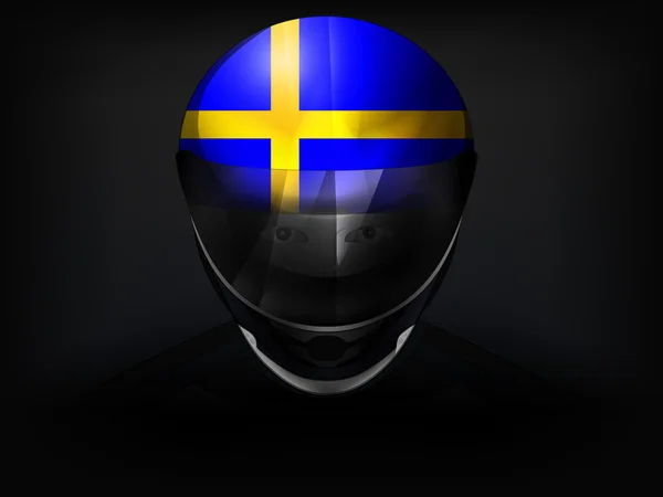 Švédský závodník s vlajkou na helmu vektorové closeup — Stockový vektor