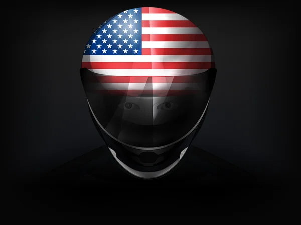 USA racer with flag on helmet vector closeup — Stock Vector