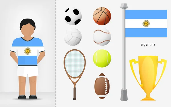 Argentine sportsman with sport equipment collection vector — Stock Vector