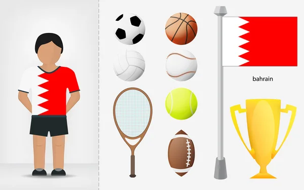 Bahraini sportsman with sport equipment collection vector — Stock Vector