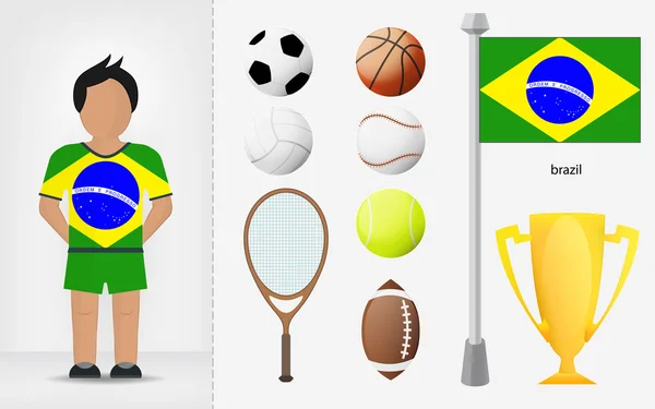 巴西运动员与体育设备集合矢量 — 图库矢量图片