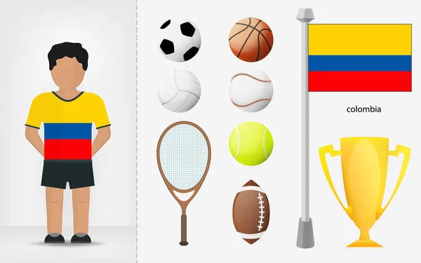 Desportista colombiano com vetor de coleta de equipamentos esportivos — Vetor de Stock