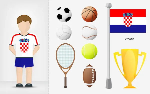 Croatian sportsman with sport equipment collection vector — Stock Vector