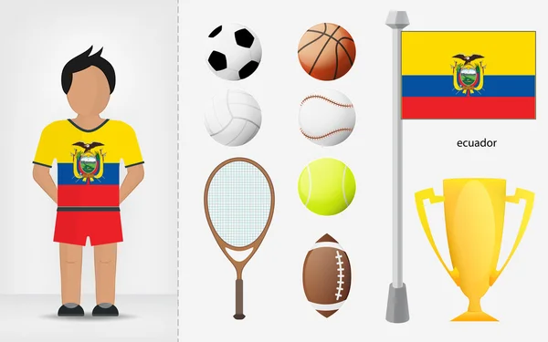 Deportista ecuatoriano con vector de colección de equipos deportivos — Vector de stock