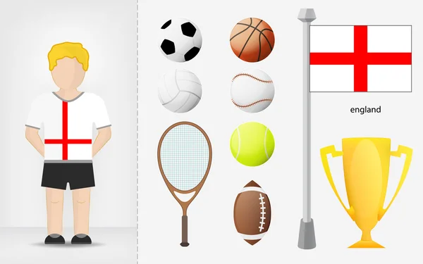 Deportista inglés con vector de colección de equipos deportivos — Archivo Imágenes Vectoriales