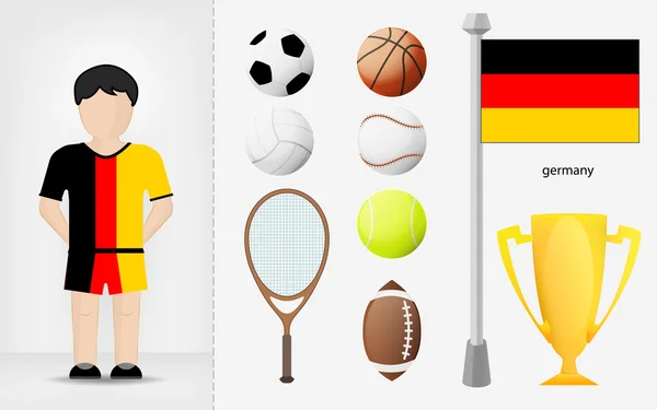 German sportsman with sport equipment collection vector — Stock Vector