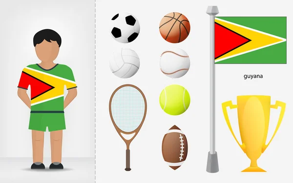 Guyanese sportsman with sport equipment collection vector — Stock Vector