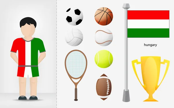 Hungarian sportsman with sport equipment collection vector — Stock Vector
