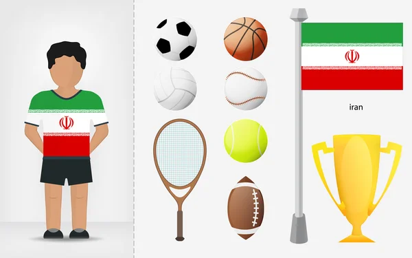 Iranian sportsman with sport equipment collection vector — Stock Vector