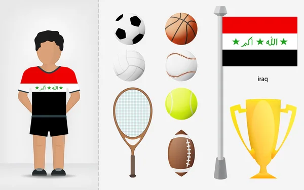 Iraqi sportsman with sport equipment collection vector — Stock Vector