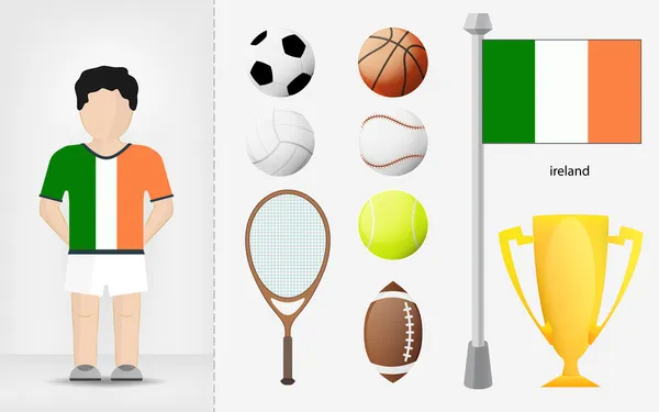 Deportista irlandés con vector de colección de equipos deportivos — Vector de stock