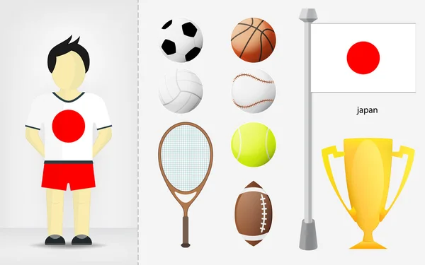 Japanese sportsman with sport equipment collection vector — Stock Vector