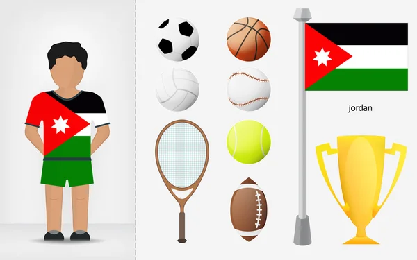 Desportista jordaniano com vetor de coleta de equipamentos esportivos — Vetor de Stock