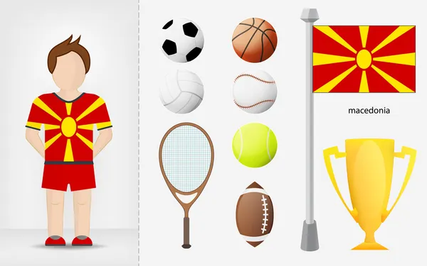 Macedonia deportista con vector de colección de equipos deportivos — Vector de stock